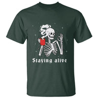 Funny Skull T Shirt Staying Alive Skeleton Drink Coffee - Wonder Print Shop