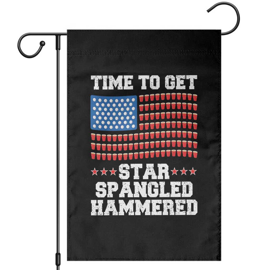 Funny Time To Get Star Spangled Hammered Garden Flag 4th of July Drinking Beer Pong Red Cup American Flag - Wonder Print Shop