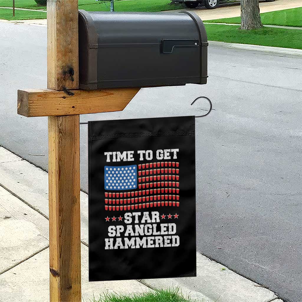 Funny Time To Get Star Spangled Hammered Garden Flag 4th of July Drinking Beer Pong Red Cup American Flag - Wonder Print Shop