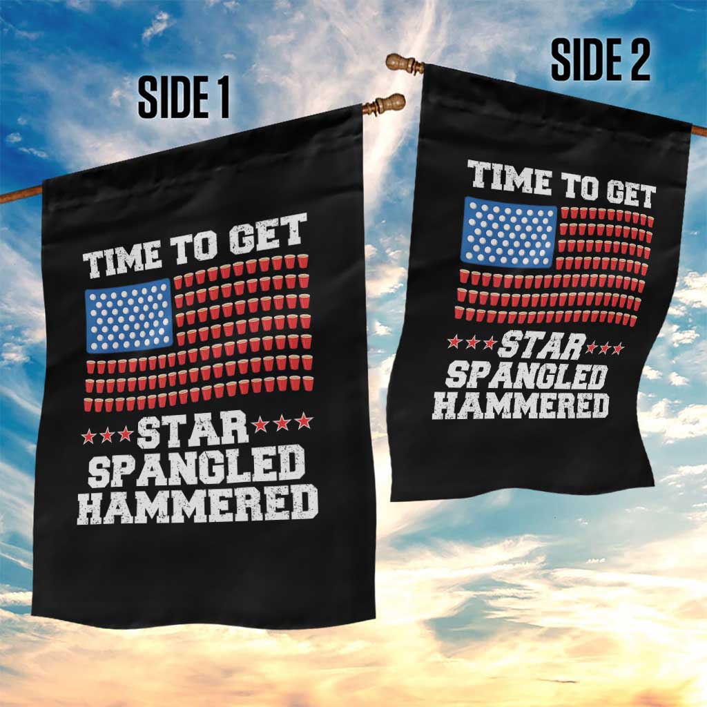 Funny Time To Get Star Spangled Hammered Garden Flag 4th of July Drinking Beer Pong Red Cup American Flag - Wonder Print Shop