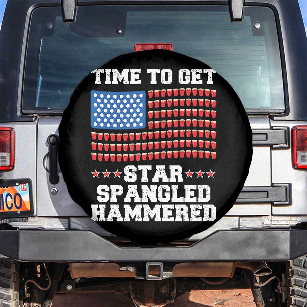 Funny Time To Get Star Spangled Hammered Spare Tire Cover 4th of July Drinking Beer Pong Red Cup American Flag - Wonder Print Shop