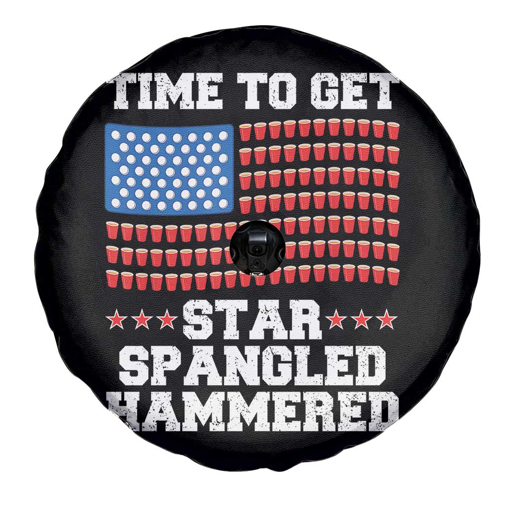 Funny Time To Get Star Spangled Hammered Spare Tire Cover 4th of July Drinking Beer Pong Red Cup American Flag - Wonder Print Shop