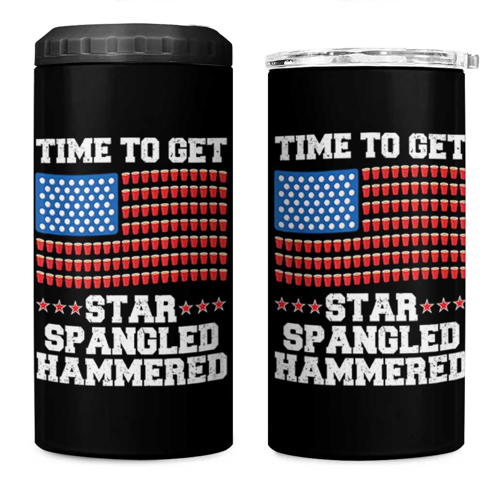 Funny Time To Get Star Spangled Hammered 4 in 1 Can Cooler Tumbler 4th of July Drinking Beer Pong Red Cup American Flag - Wonder Print Shop