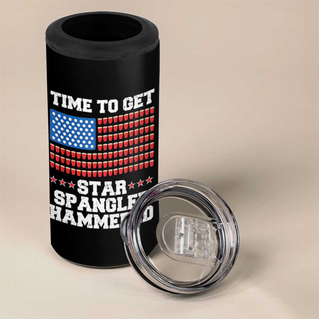 Funny Time To Get Star Spangled Hammered 4 in 1 Can Cooler Tumbler 4th of July Drinking Beer Pong Red Cup American Flag - Wonder Print Shop