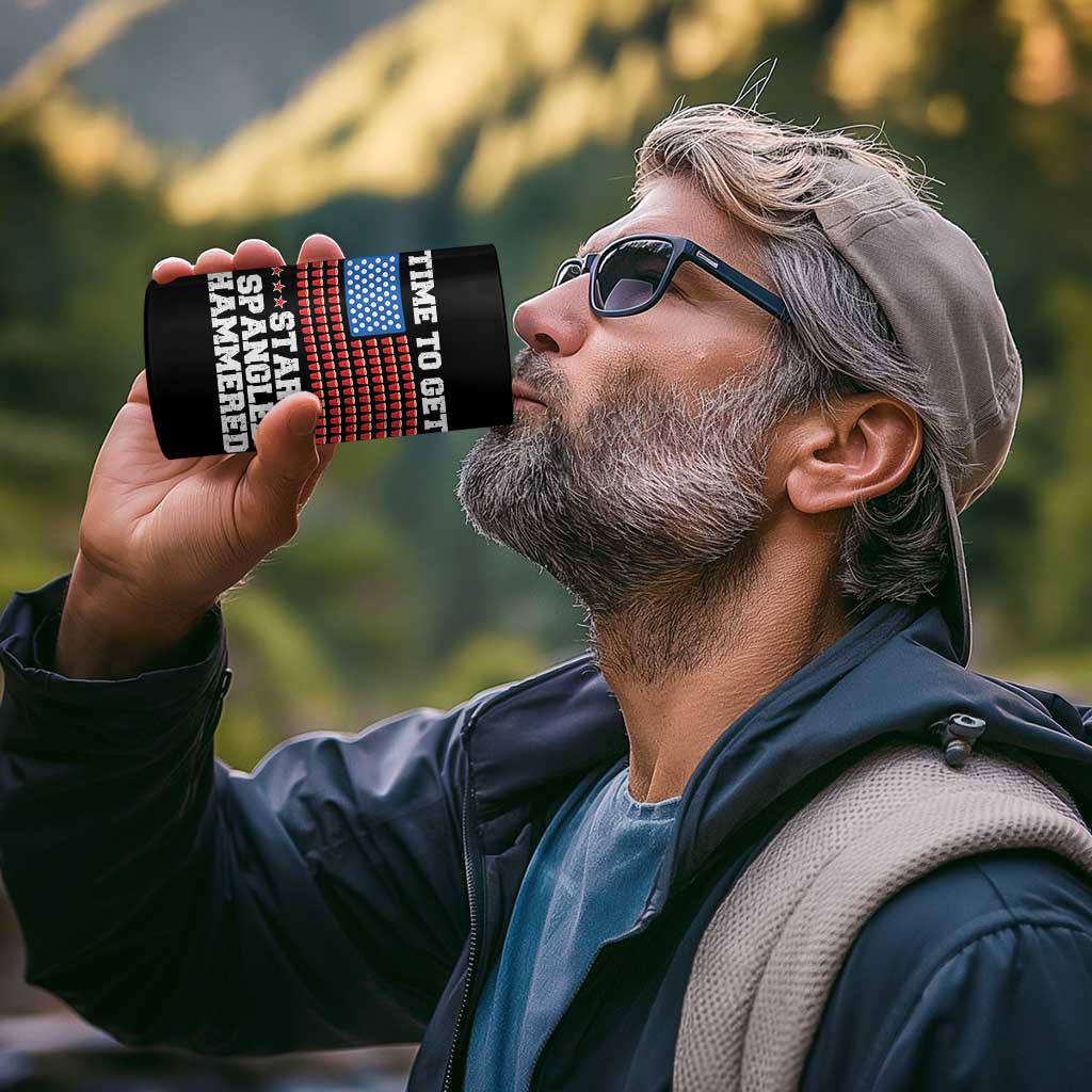 Funny Time To Get Star Spangled Hammered 4 in 1 Can Cooler Tumbler 4th of July Drinking Beer Pong Red Cup American Flag - Wonder Print Shop