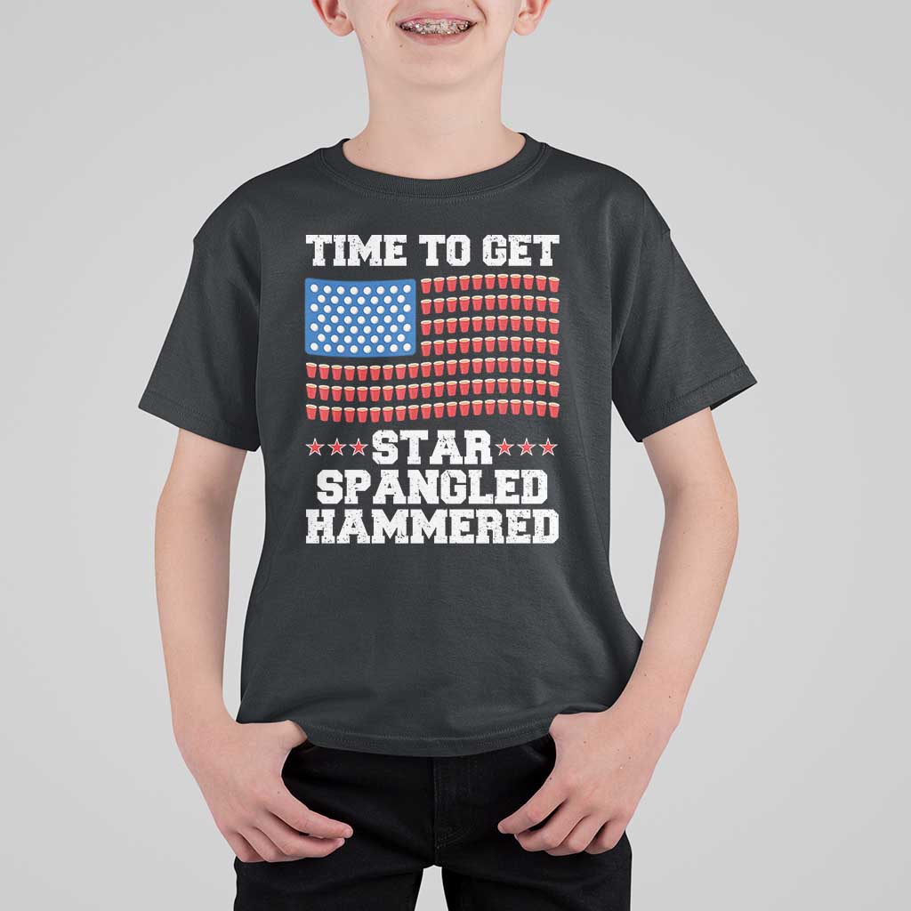 Funny Time To Get Star Spangled Hammered T Shirt For Kid 4th of July Drinking Beer Pong Red Cup American Flag - Wonder Print Shop