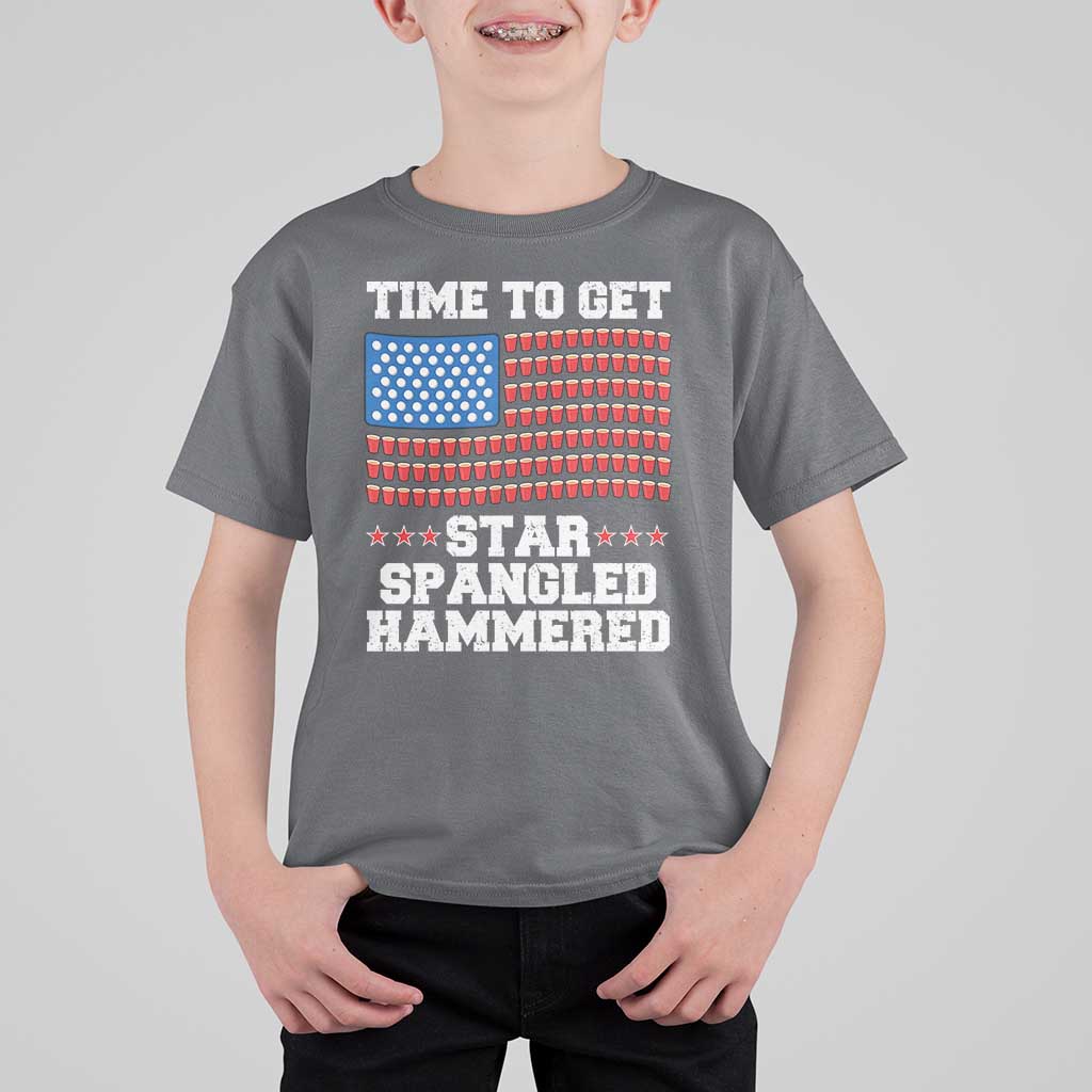 Funny Time To Get Star Spangled Hammered T Shirt For Kid 4th of July Drinking Beer Pong Red Cup American Flag - Wonder Print Shop