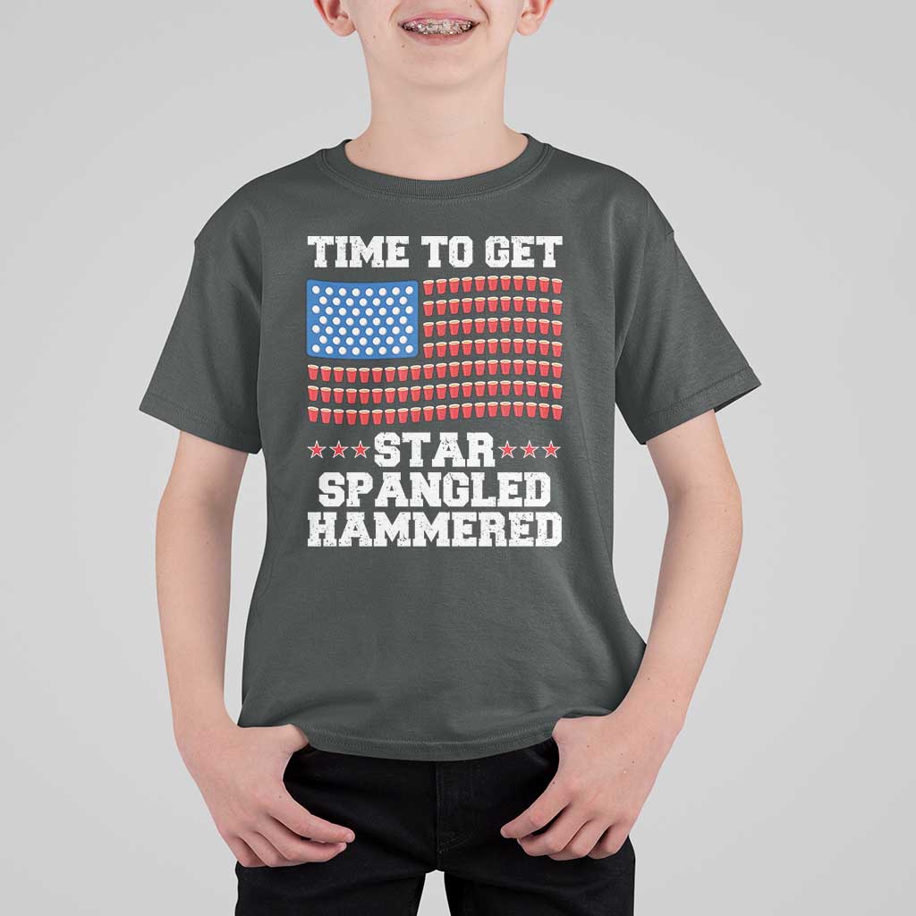 Funny Time To Get Star Spangled Hammered T Shirt For Kid 4th of July Drinking Beer Pong Red Cup American Flag - Wonder Print Shop