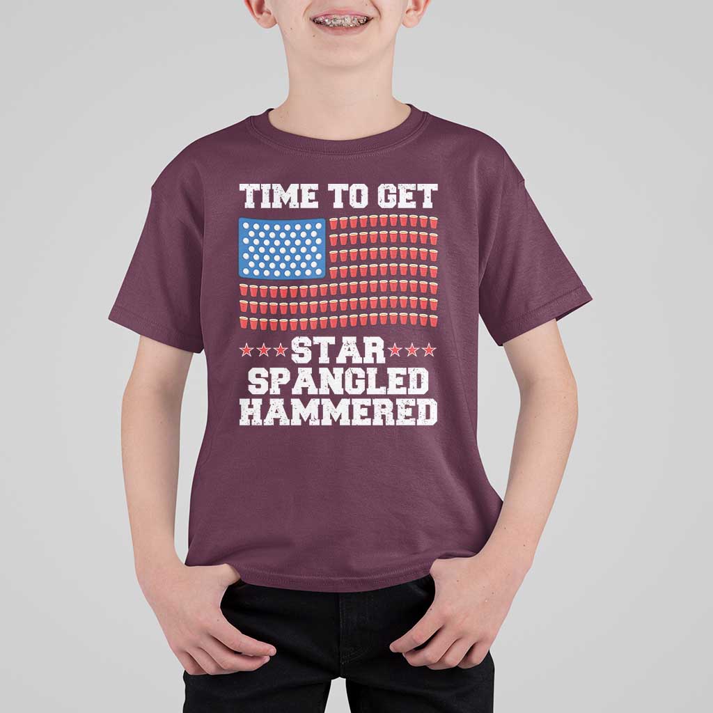 Funny Time To Get Star Spangled Hammered T Shirt For Kid 4th of July Drinking Beer Pong Red Cup American Flag - Wonder Print Shop