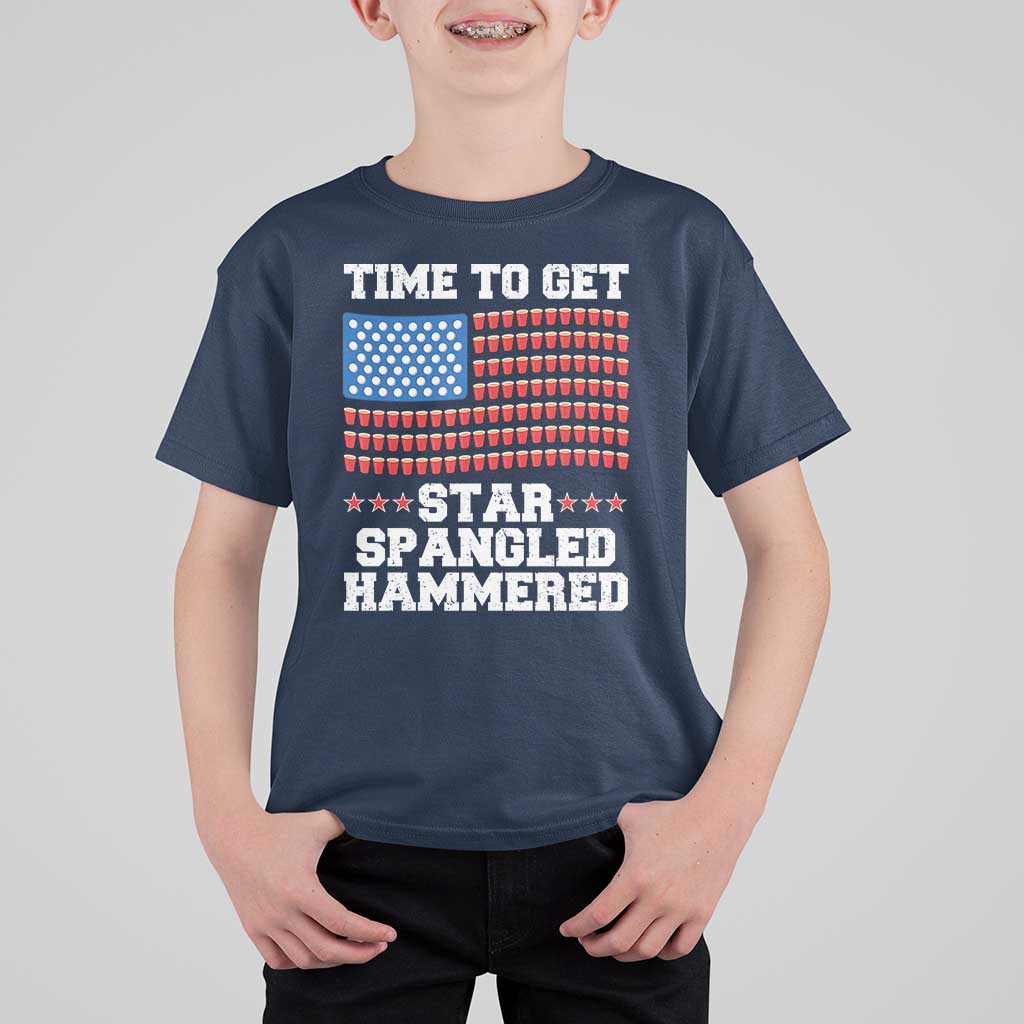 Funny Time To Get Star Spangled Hammered T Shirt For Kid 4th of July Drinking Beer Pong Red Cup American Flag - Wonder Print Shop
