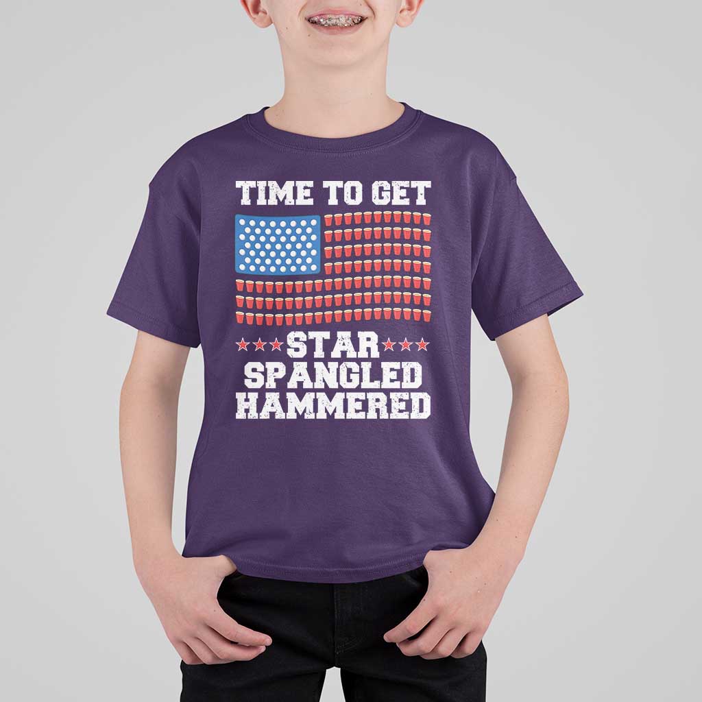 Funny Time To Get Star Spangled Hammered T Shirt For Kid 4th of July Drinking Beer Pong Red Cup American Flag - Wonder Print Shop