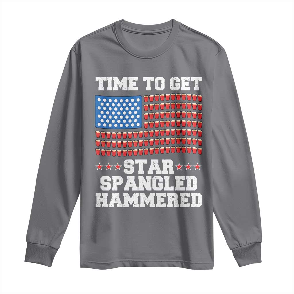 Funny Time To Get Star Spangled Hammered Long Sleeve Shirt 4th of July Drinking Beer Pong Red Cup American Flag - Wonder Print Shop