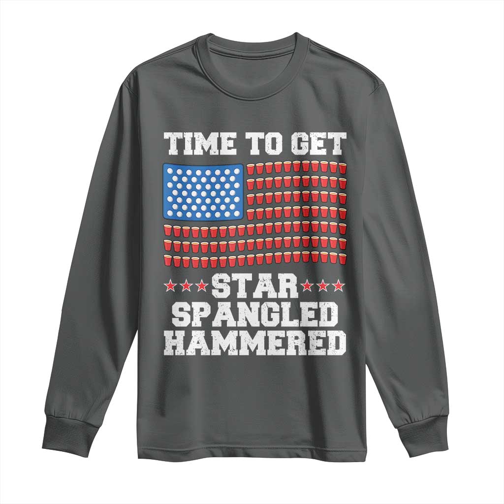 Funny Time To Get Star Spangled Hammered Long Sleeve Shirt 4th of July Drinking Beer Pong Red Cup American Flag - Wonder Print Shop