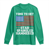 Funny Time To Get Star Spangled Hammered Long Sleeve Shirt 4th of July Drinking Beer Pong Red Cup American Flag - Wonder Print Shop