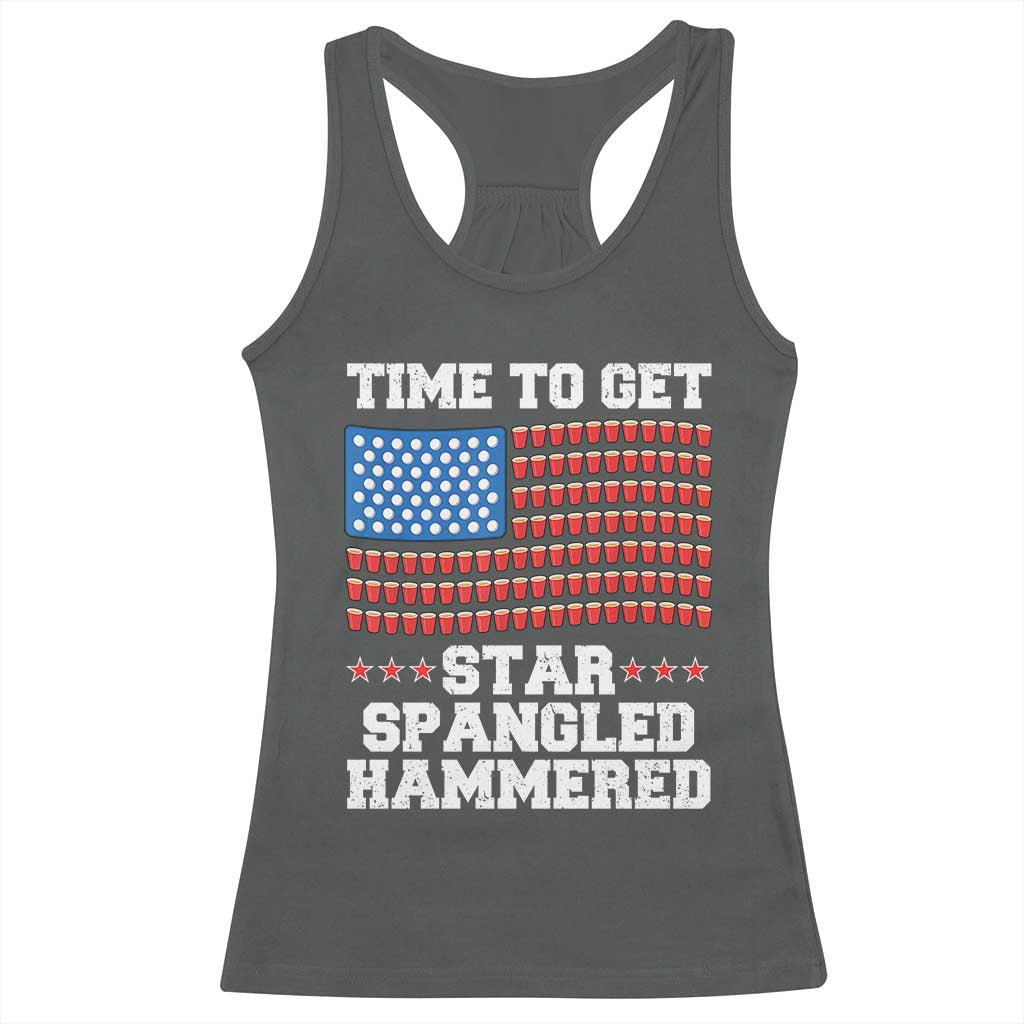 Funny Time To Get Star Spangled Hammered Racerback Tank Top 4th of July Drinking Beer Pong Red Cup American Flag - Wonder Print Shop