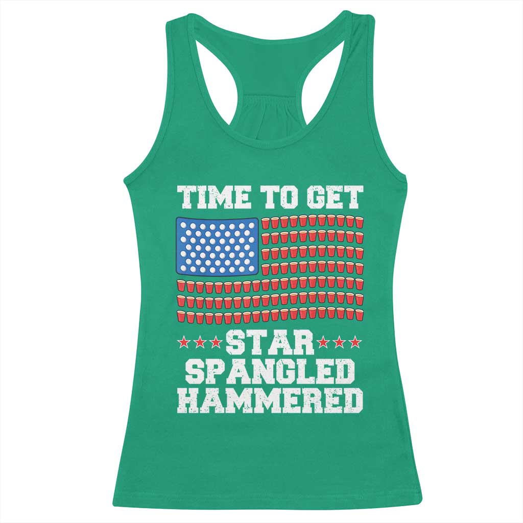 Funny Time To Get Star Spangled Hammered Racerback Tank Top 4th of July Drinking Beer Pong Red Cup American Flag - Wonder Print Shop