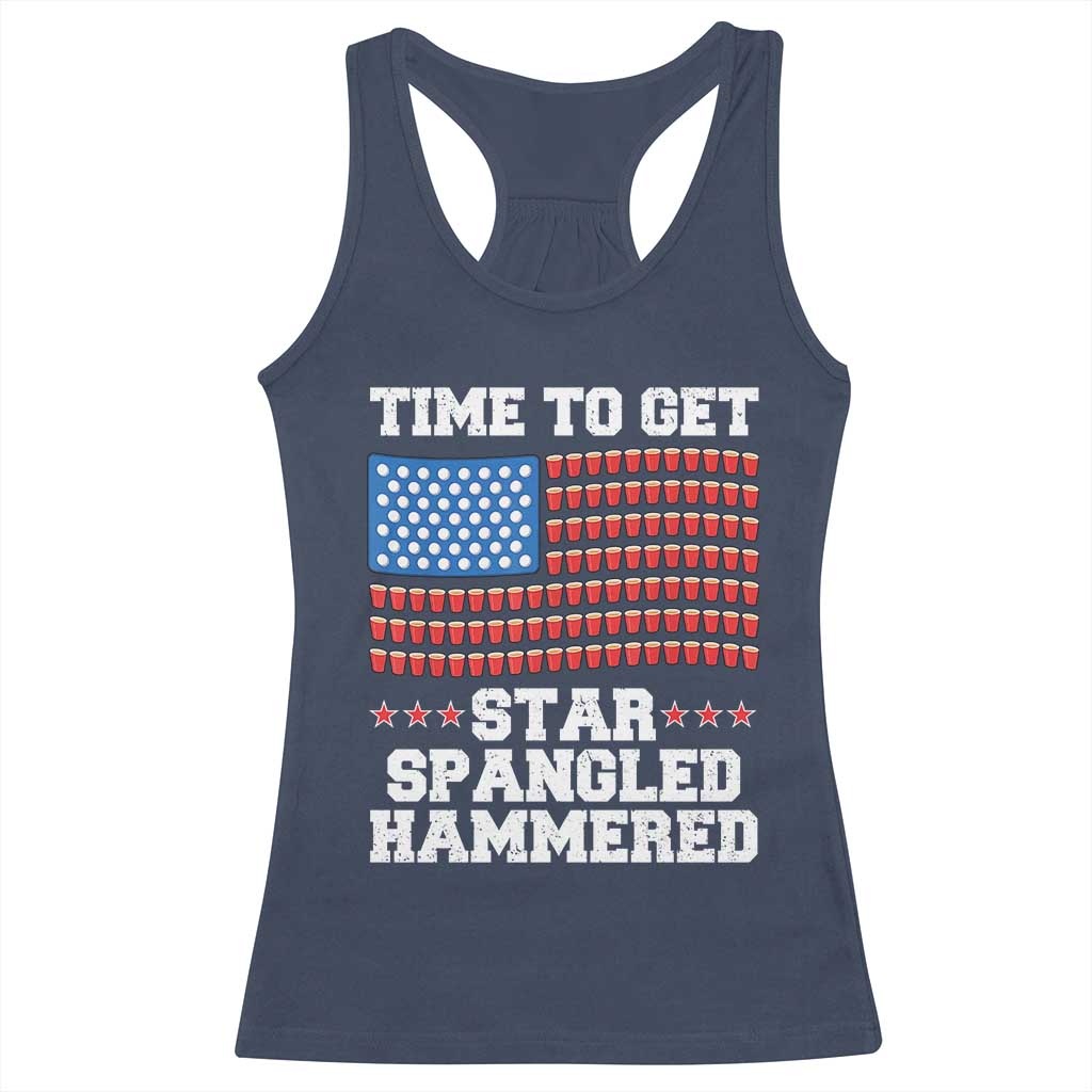 Funny Time To Get Star Spangled Hammered Racerback Tank Top 4th of July Drinking Beer Pong Red Cup American Flag - Wonder Print Shop