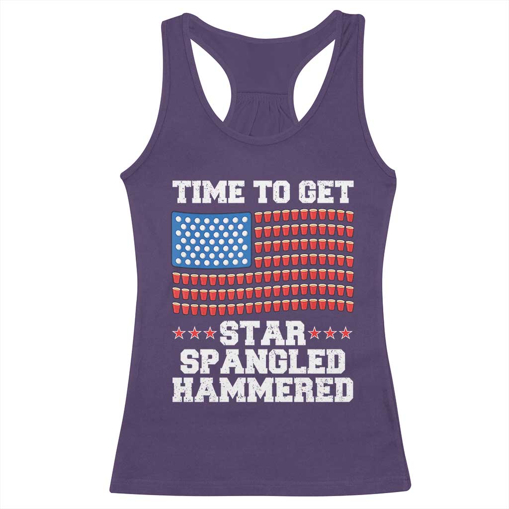 Funny Time To Get Star Spangled Hammered Racerback Tank Top 4th of July Drinking Beer Pong Red Cup American Flag - Wonder Print Shop