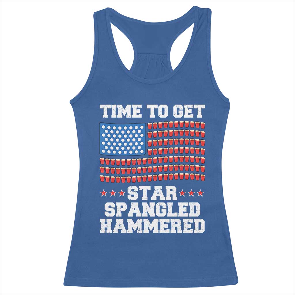 Funny Time To Get Star Spangled Hammered Racerback Tank Top 4th of July Drinking Beer Pong Red Cup American Flag - Wonder Print Shop