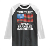Funny Time To Get Star Spangled Hammered Raglan Shirt 4th of July Drinking Beer Pong Red Cup American Flag - Wonder Print Shop