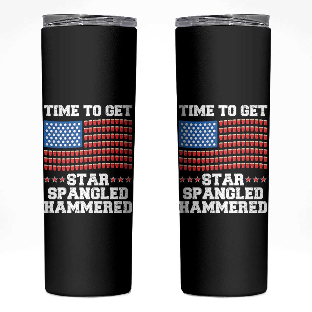 Funny Time To Get Star Spangled Hammered Skinny Tumbler 4th of July Drinking Beer Pong Red Cup American Flag - Wonder Print Shop