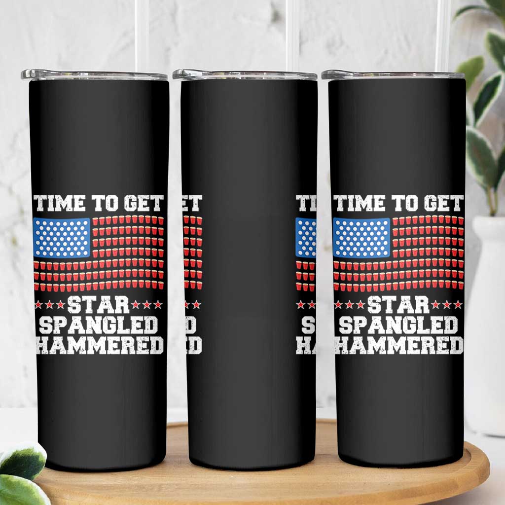 Funny Time To Get Star Spangled Hammered Skinny Tumbler 4th of July Drinking Beer Pong Red Cup American Flag - Wonder Print Shop
