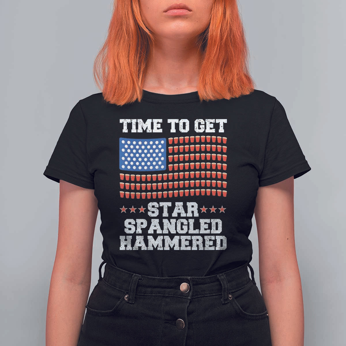 Funny Time To Get Star Spangled Hammered T Shirt For Women 4th of July Drinking Beer Pong Red Cup American Flag - Wonder Print Shop