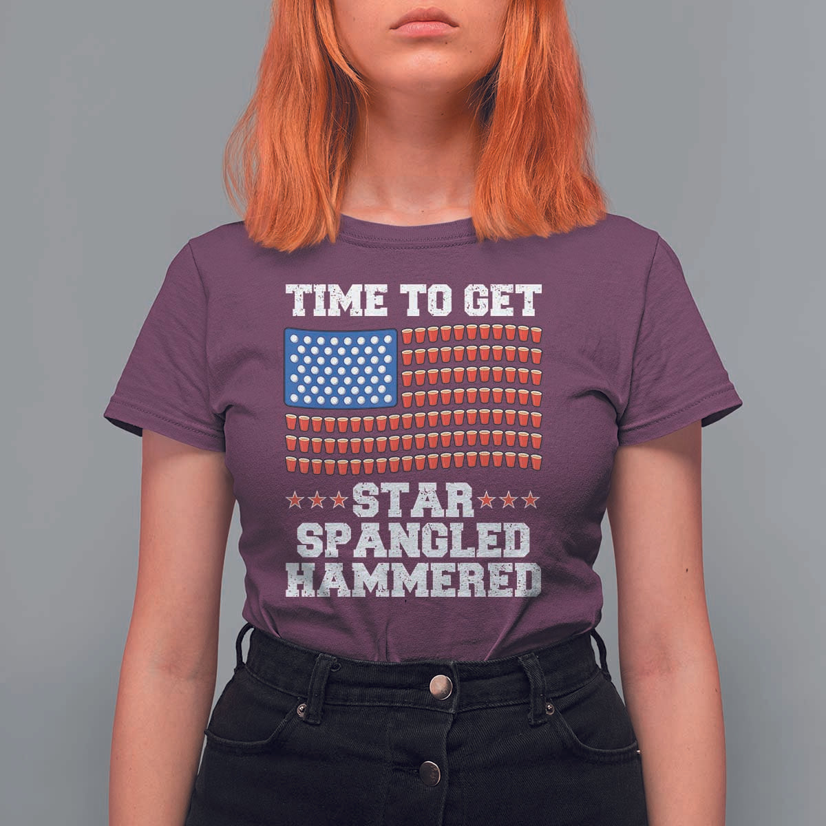 Funny Time To Get Star Spangled Hammered T Shirt For Women 4th of July Drinking Beer Pong Red Cup American Flag - Wonder Print Shop