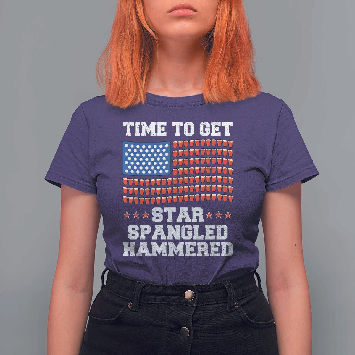 Funny Time To Get Star Spangled Hammered T Shirt For Women 4th of July Drinking Beer Pong Red Cup American Flag - Wonder Print Shop