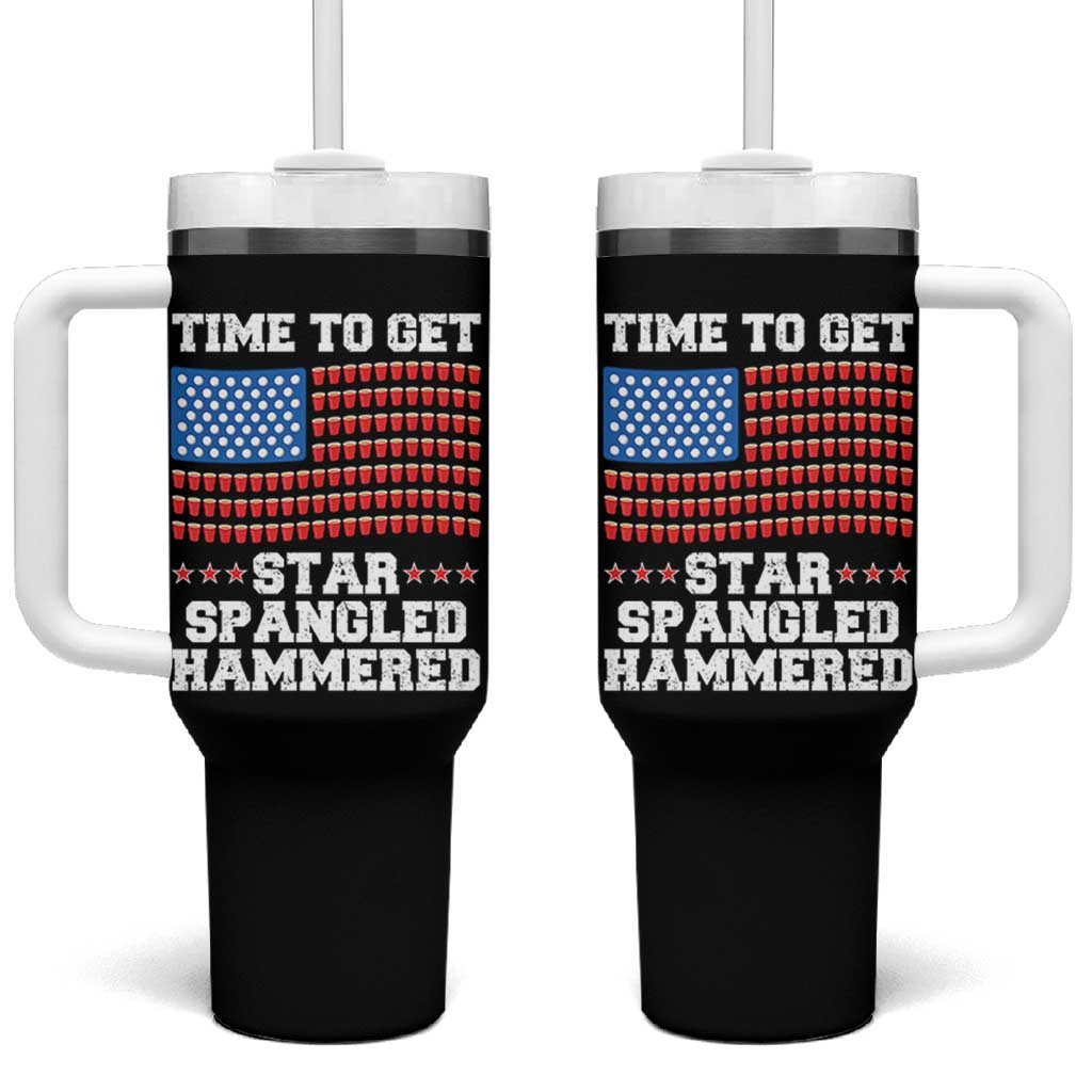 Funny Time To Get Star Spangled Hammered Tumbler With Handle 4th of July Drinking Beer Pong Red Cup American Flag - Wonder Print Shop
