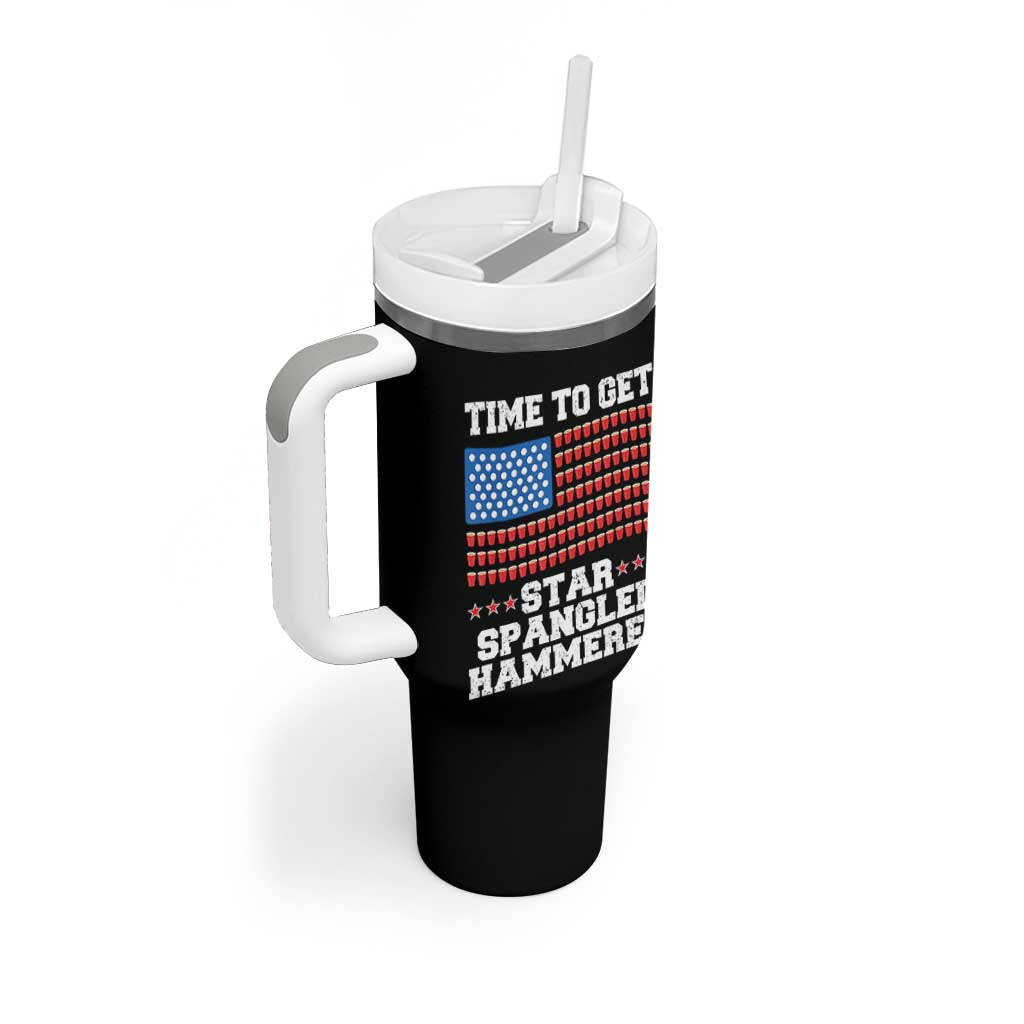 Funny Time To Get Star Spangled Hammered Tumbler With Handle 4th of July Drinking Beer Pong Red Cup American Flag - Wonder Print Shop