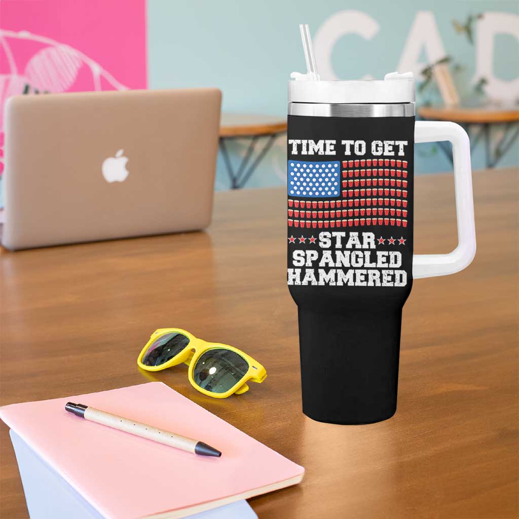 Funny Time To Get Star Spangled Hammered Tumbler With Handle 4th of July Drinking Beer Pong Red Cup American Flag - Wonder Print Shop