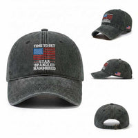 Funny Time To Get Star Spangled Hammered Washed Cotton Baseball Cap 4th of July Drinking Beer Pong Red Cup American Flag