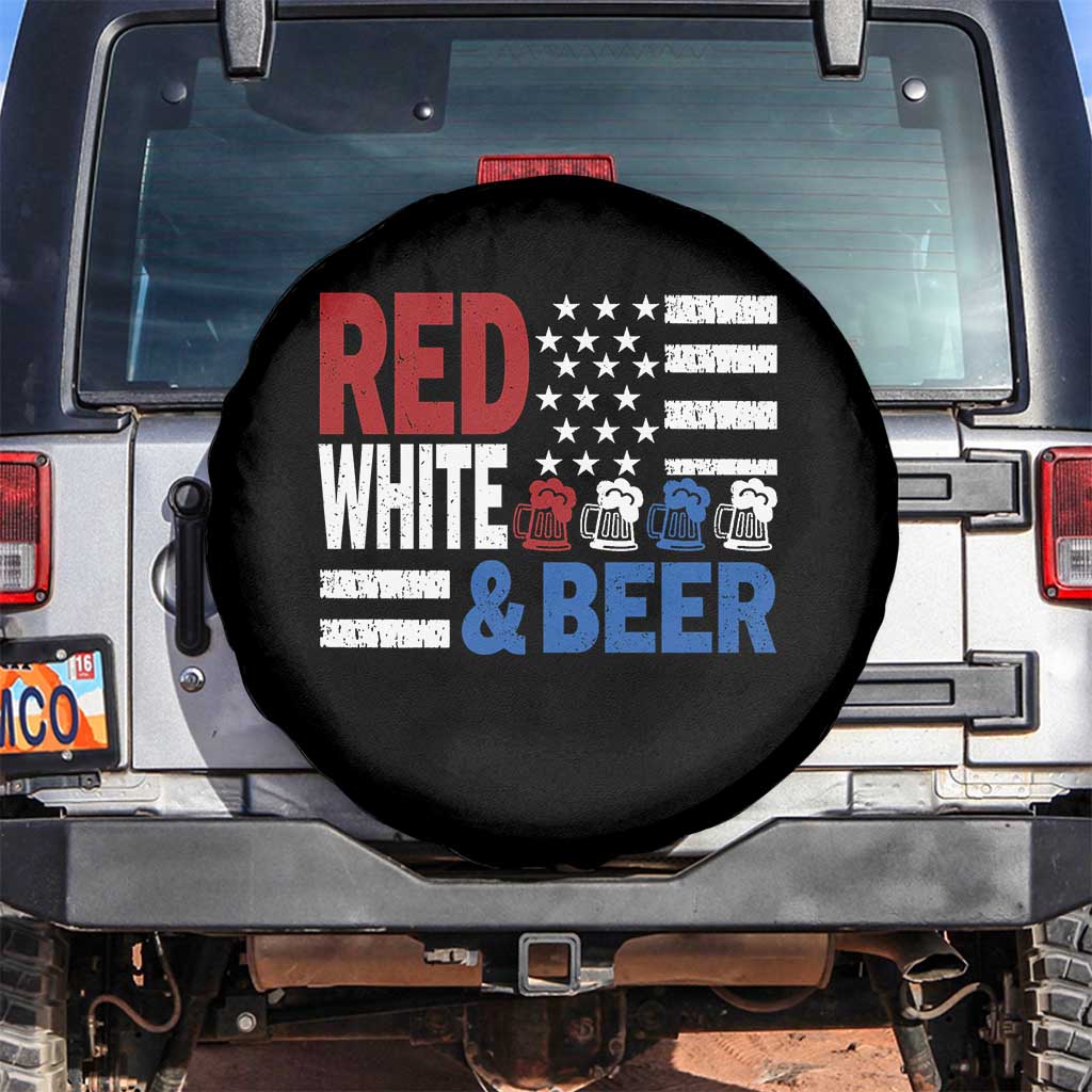 Funny American Drinking Spare Tire Cover Red White And Beer 4th Of July USA Flag - Wonder Print Shop