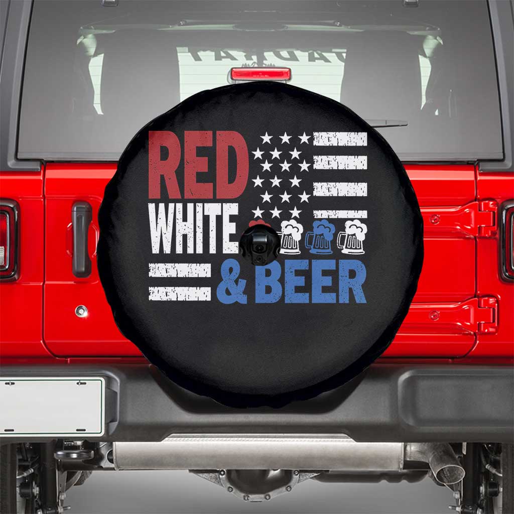 Funny American Drinking Spare Tire Cover Red White And Beer 4th Of July USA Flag - Wonder Print Shop