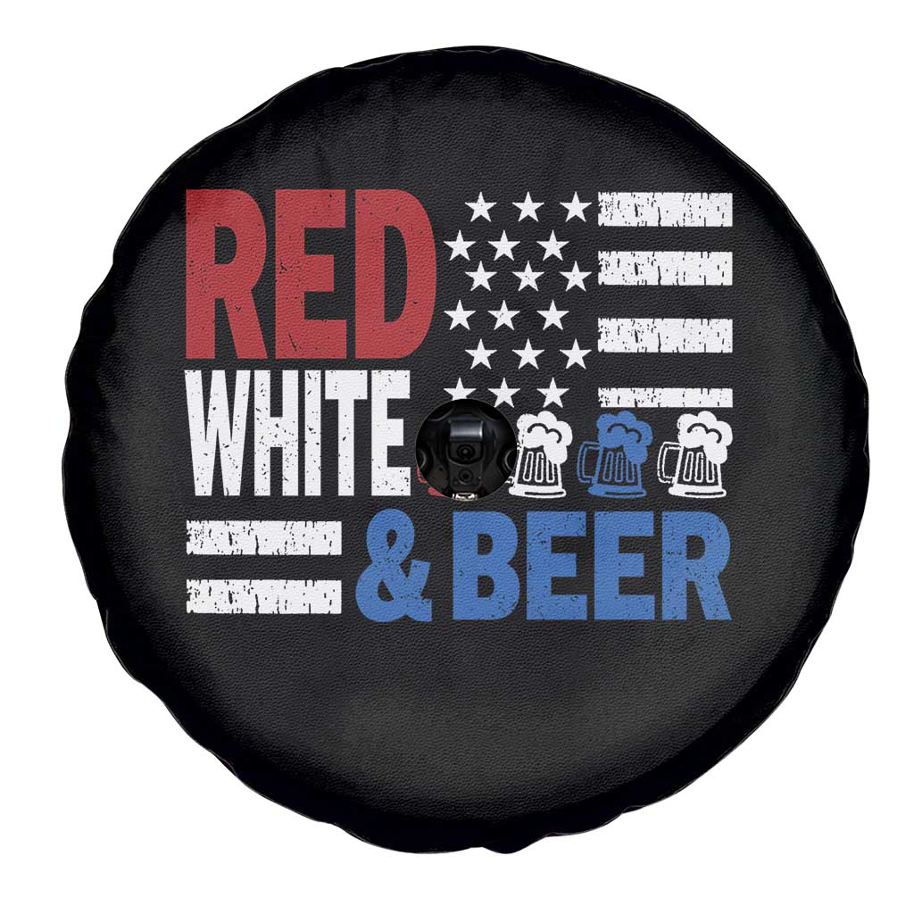 Funny American Drinking Spare Tire Cover Red White And Beer 4th Of July USA Flag - Wonder Print Shop