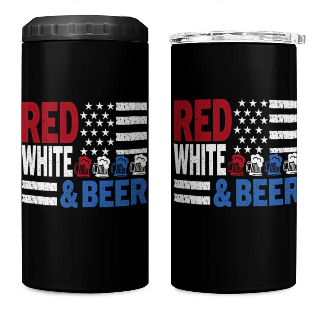 Funny American Drinking 4 in 1 Can Cooler Tumbler Red White And Beer 4th Of July USA Flag - Wonder Print Shop
