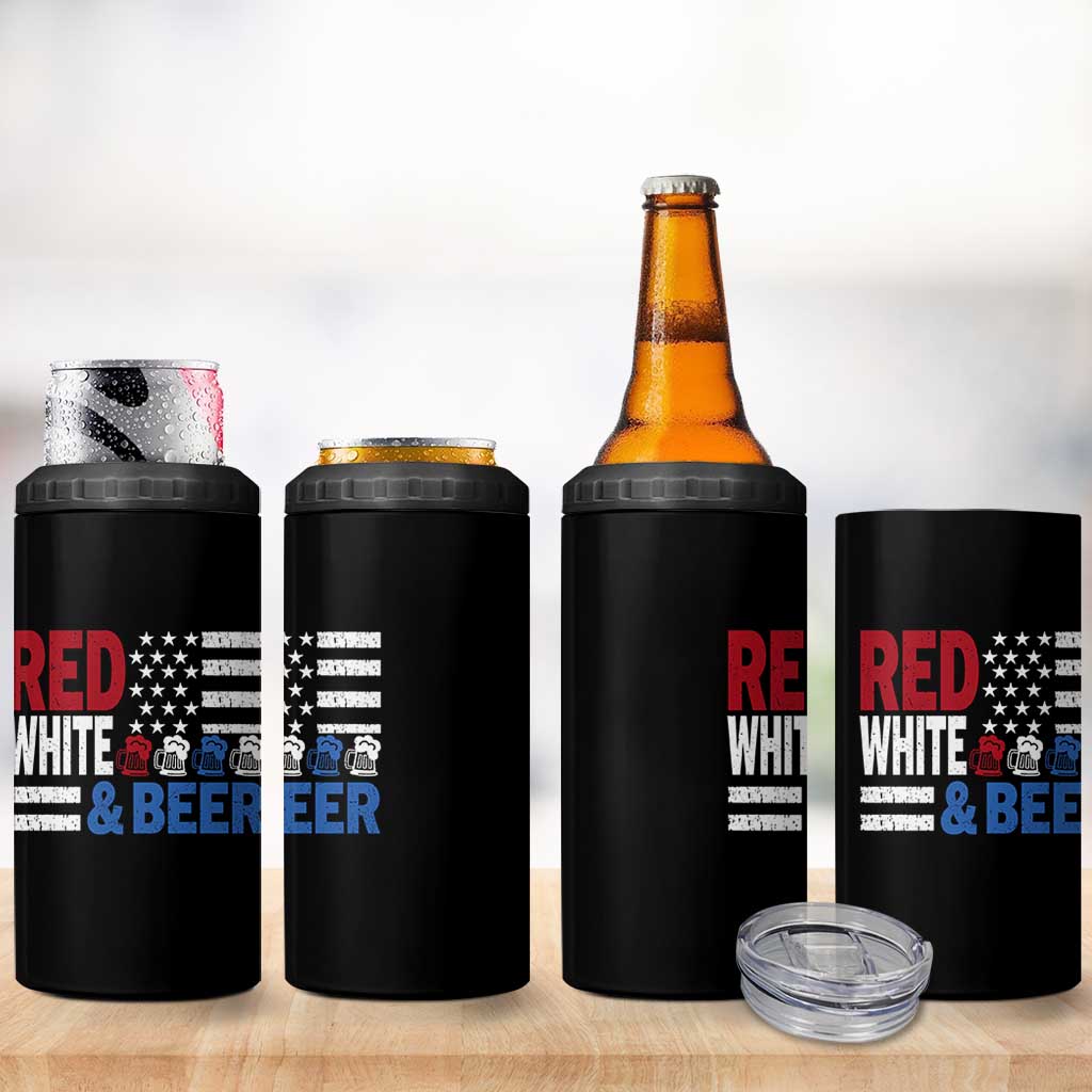 Funny American Drinking 4 in 1 Can Cooler Tumbler Red White And Beer 4th Of July USA Flag - Wonder Print Shop