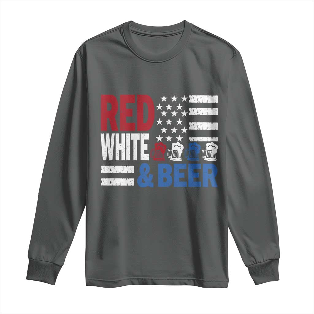 Funny American Drinking Long Sleeve Shirt Red White And Beer 4th Of July USA Flag - Wonder Print Shop