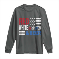 Funny American Drinking Long Sleeve Shirt Red White And Beer 4th Of July USA Flag - Wonder Print Shop