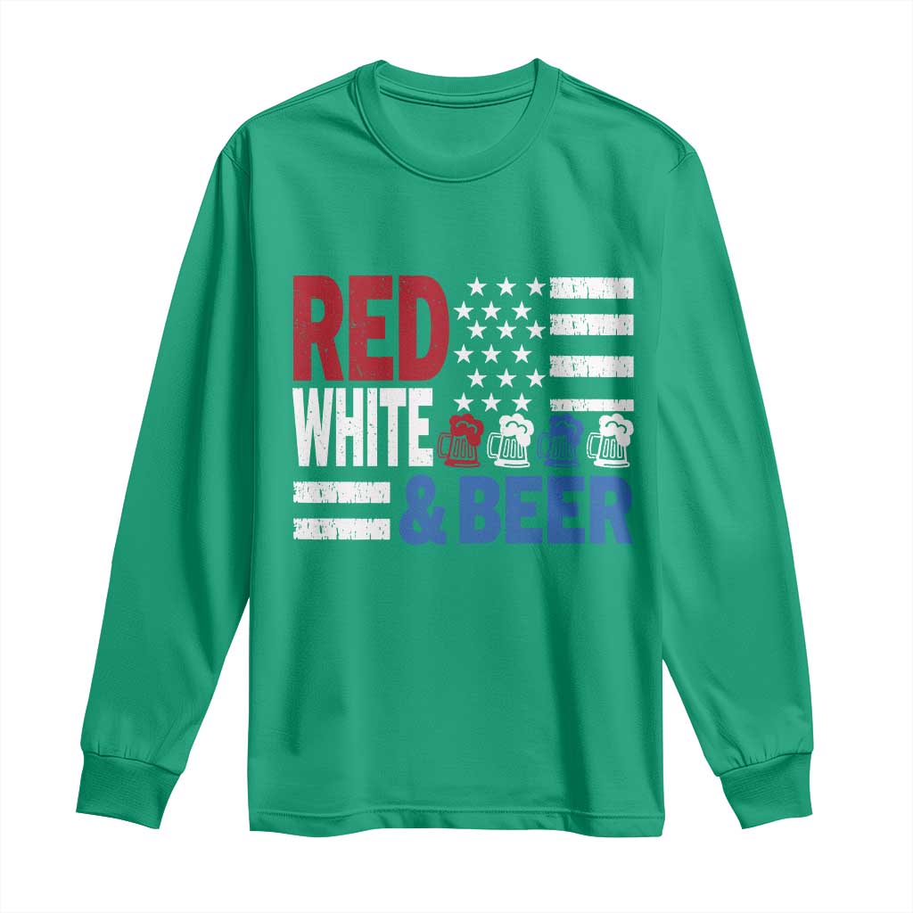 Funny American Drinking Long Sleeve Shirt Red White And Beer 4th Of July USA Flag - Wonder Print Shop