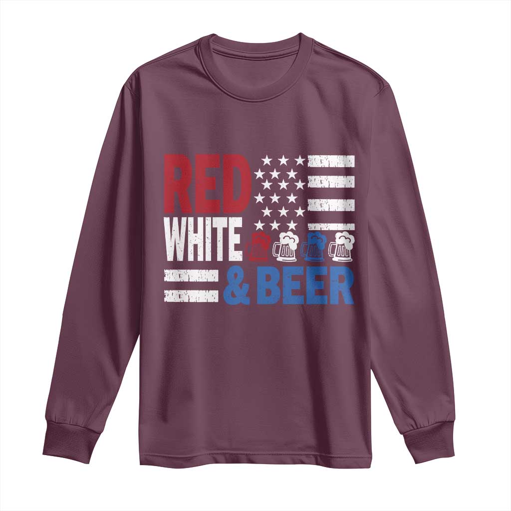 Funny American Drinking Long Sleeve Shirt Red White And Beer 4th Of July USA Flag - Wonder Print Shop