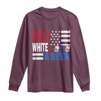 Funny American Drinking Long Sleeve Shirt Red White And Beer 4th Of July USA Flag - Wonder Print Shop