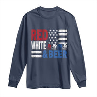 Funny American Drinking Long Sleeve Shirt Red White And Beer 4th Of July USA Flag - Wonder Print Shop