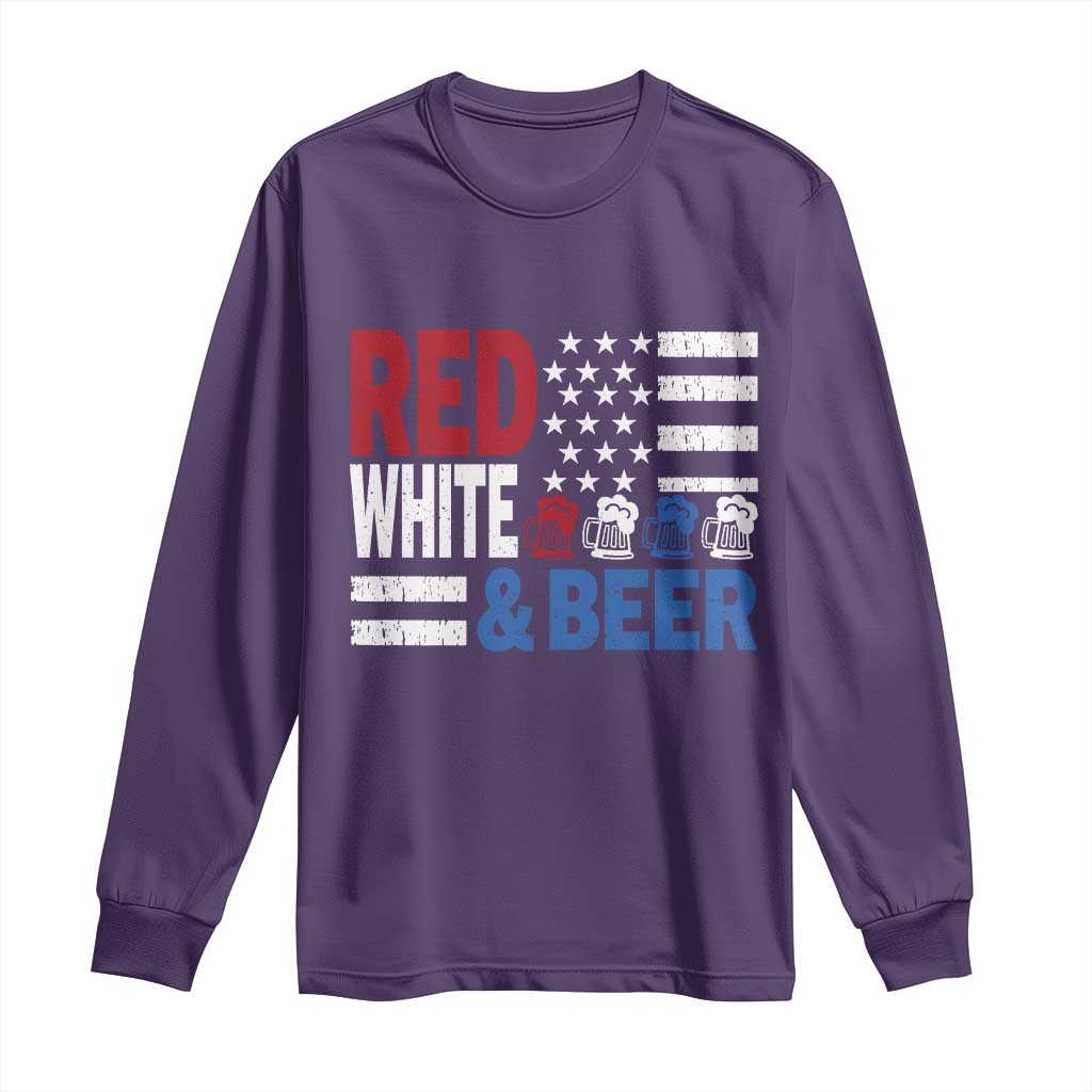 Funny American Drinking Long Sleeve Shirt Red White And Beer 4th Of July USA Flag - Wonder Print Shop