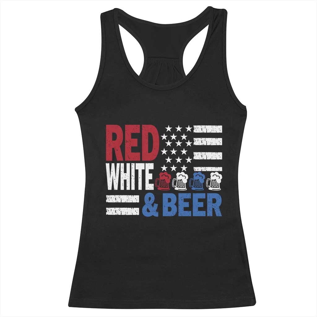 Funny American Drinking Racerback Tank Top Red White And Beer 4th Of July USA Flag - Wonder Print Shop