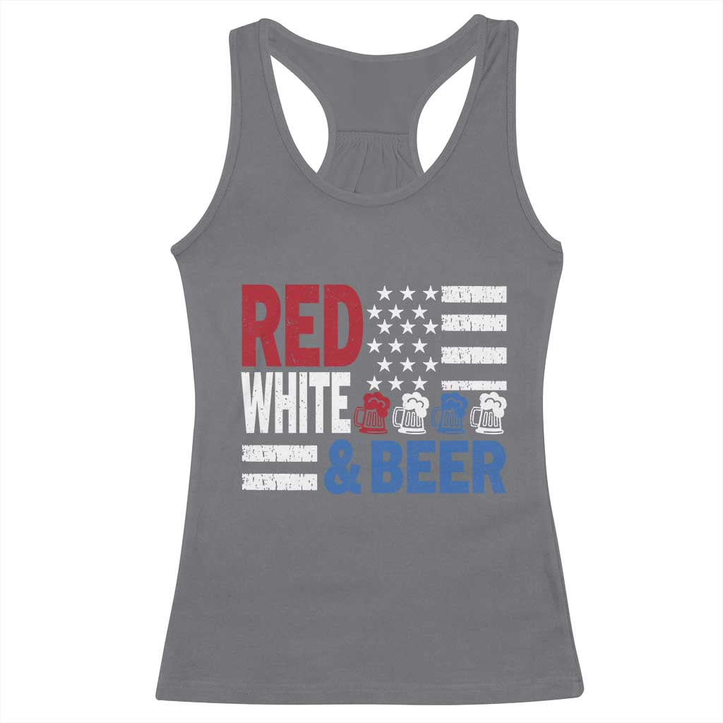 Funny American Drinking Racerback Tank Top Red White And Beer 4th Of July USA Flag - Wonder Print Shop