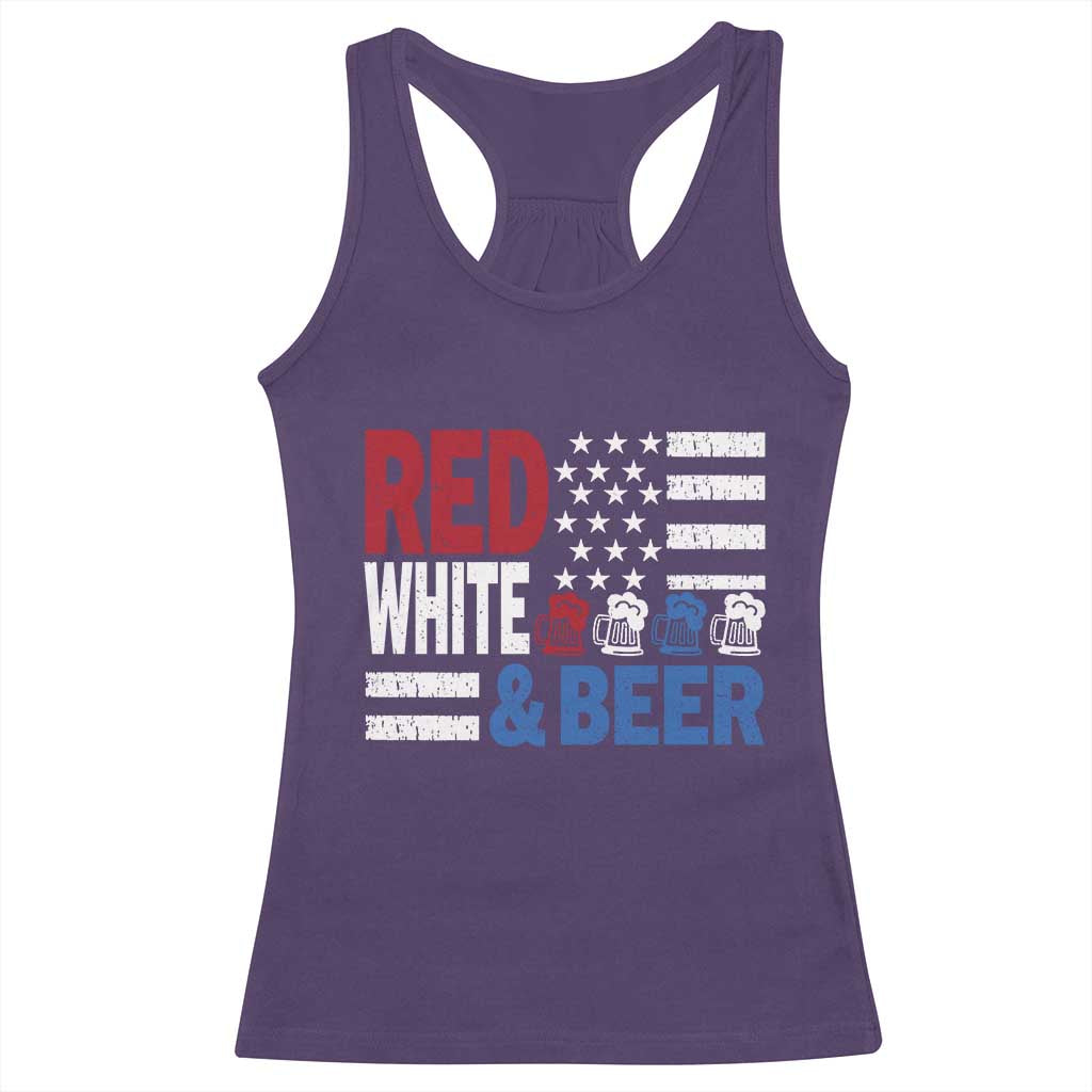 Funny American Drinking Racerback Tank Top Red White And Beer 4th Of July USA Flag - Wonder Print Shop
