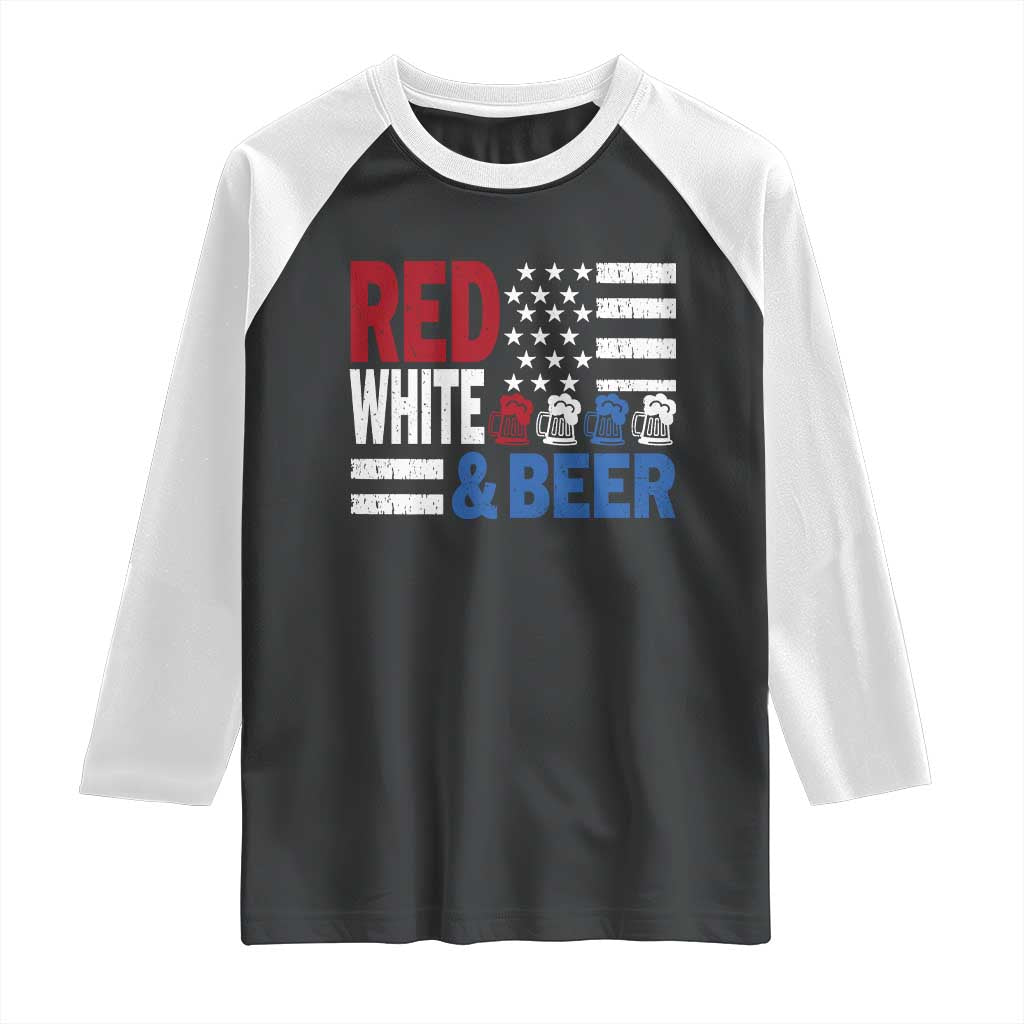 Funny American Drinking Raglan Shirt Red White And Beer 4th Of July USA Flag - Wonder Print Shop