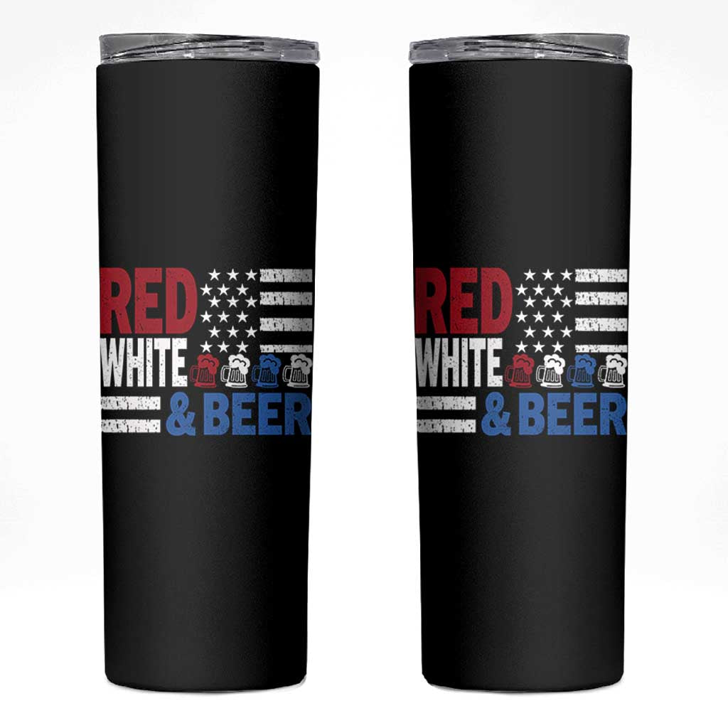 Funny American Drinking Skinny Tumbler Red White And Beer 4th Of July USA Flag - Wonder Print Shop